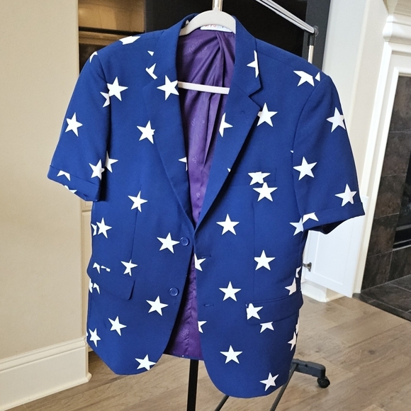 OpposuitsBlazer Adult  Blue White Stars Print Sport Coat Jacket us 42 - Picture 7 of 16